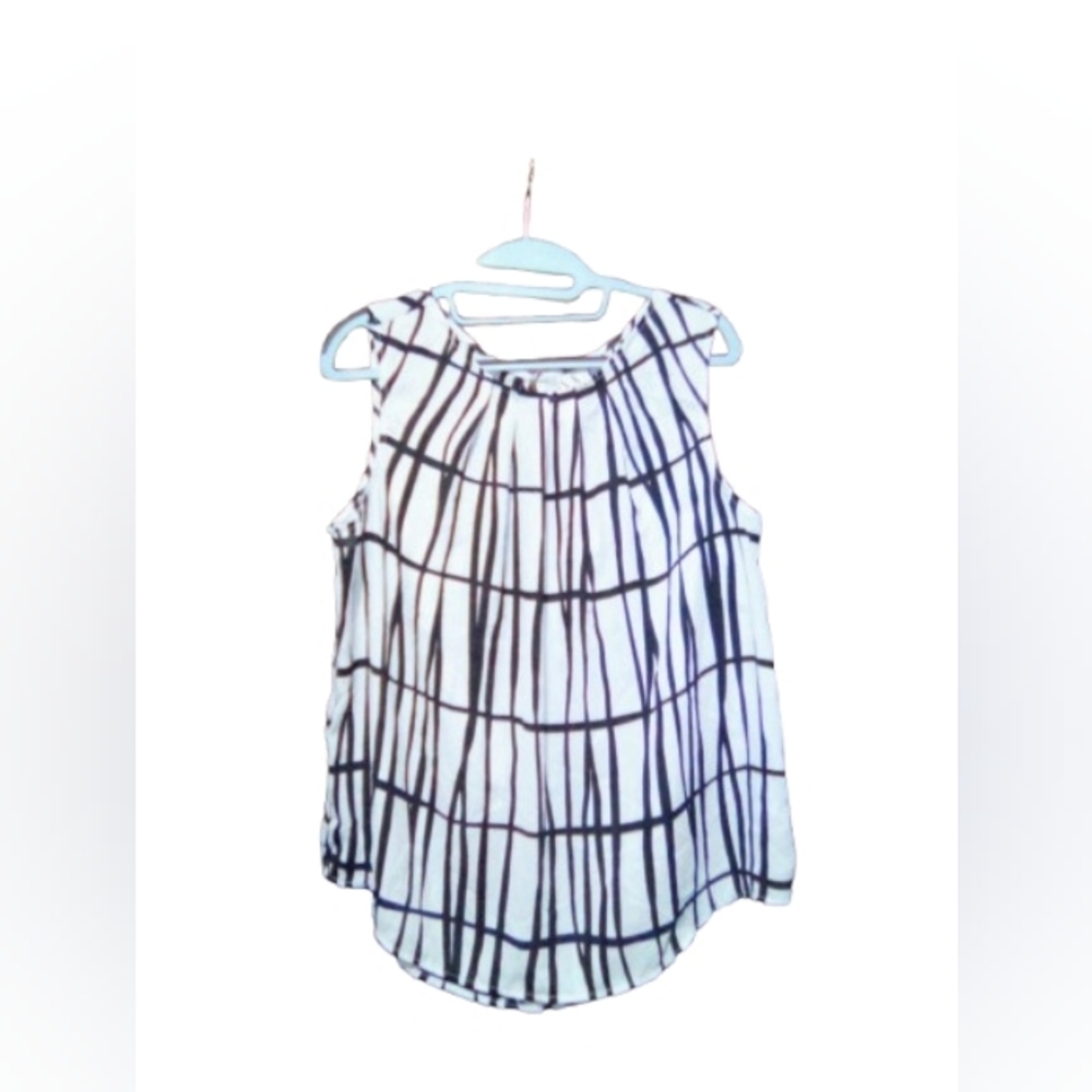 Worthington Sleeveless Blouse- Effortless Grid Chic